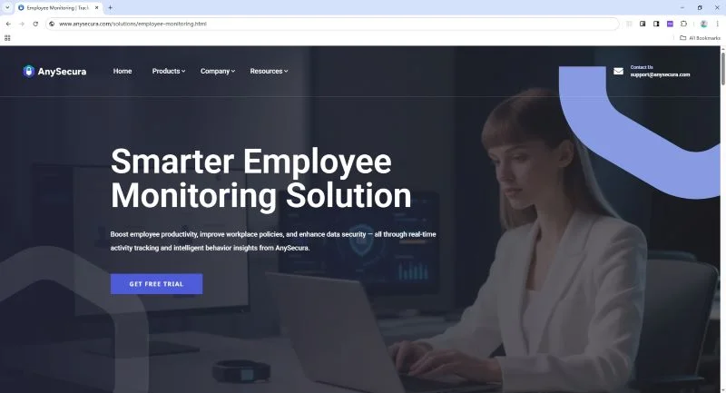 anysecura remote employee monitoring software webpage