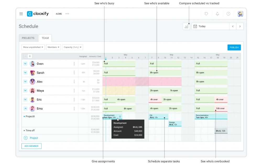 Clockify schedule