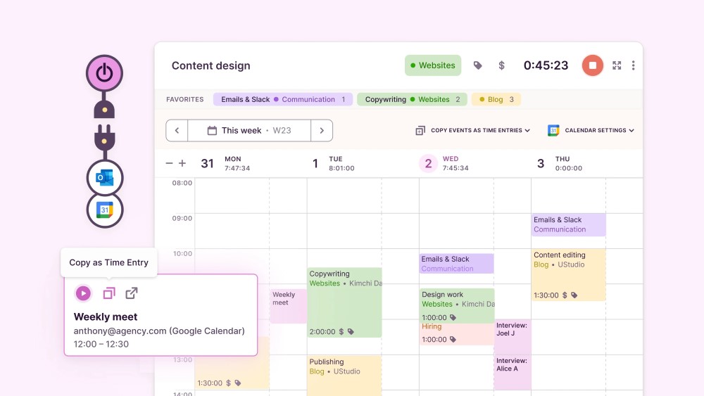 toggl track calendar view
