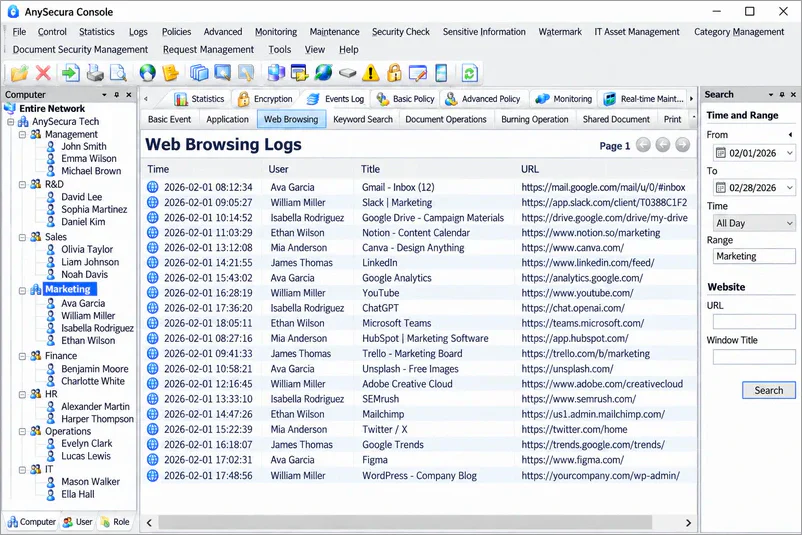 anysecura remote employee monitoring software webpage